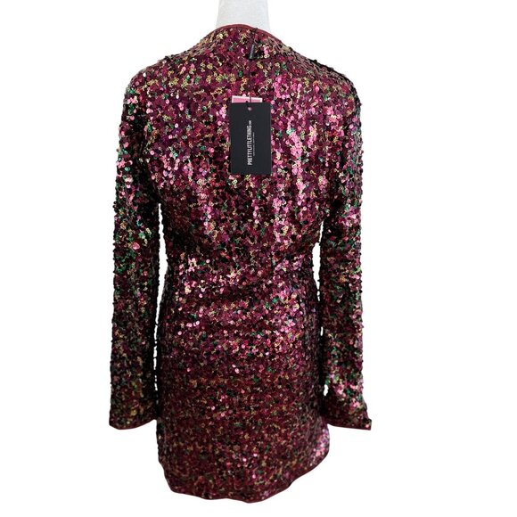 NWT PrettyLittleThing Multicolor Sequin Blazer Dress – Burgundy Pink & Gold - Picture 5 of 9